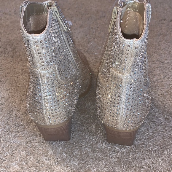NEW Women’s Gold Sparkly Rhinestone Cowgirl Zip Ankle Boots with Heel Size 8 - Picture 8 of 12